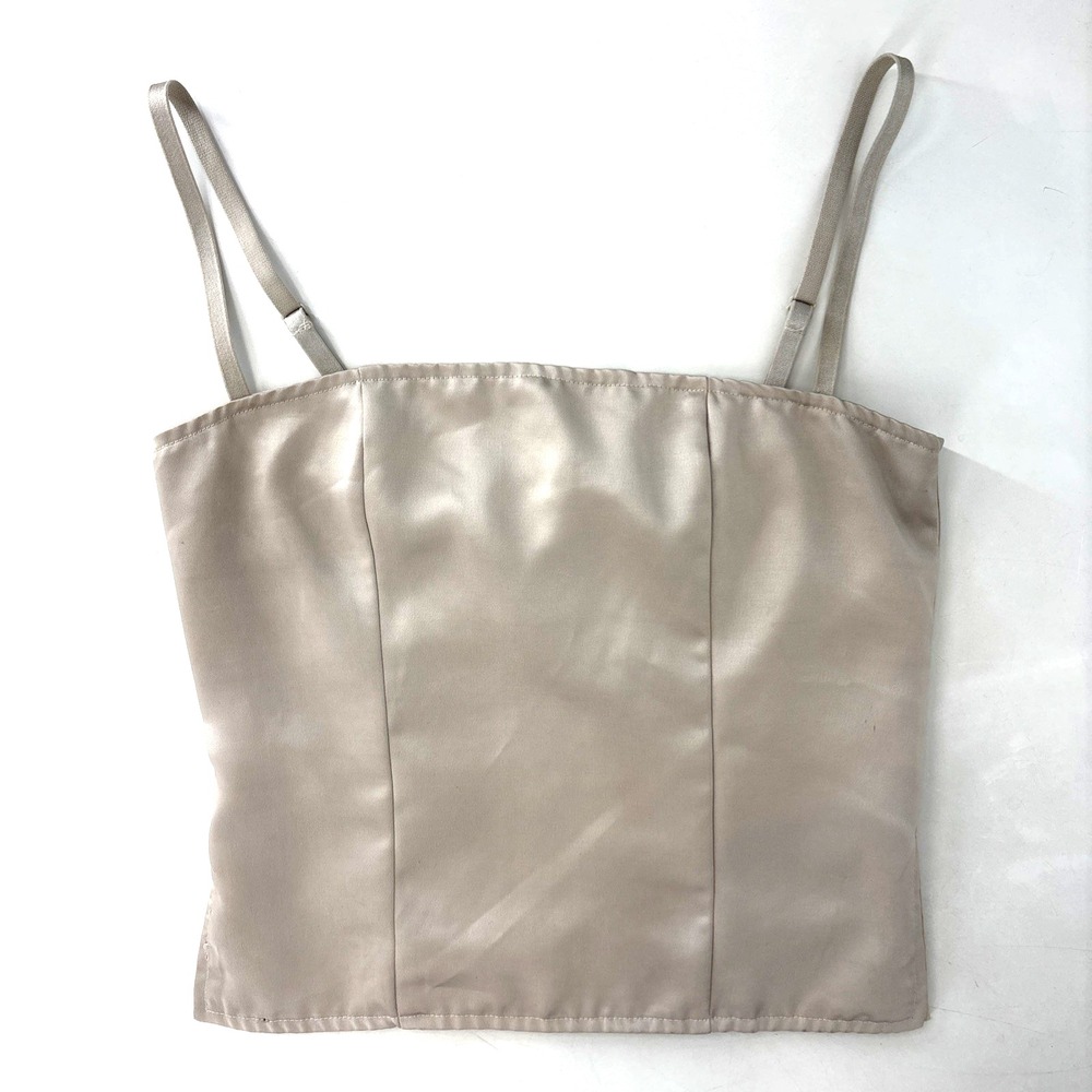 Lioness Womens Satin Minimalist Tank Top‎ Size Small Champagne Zip Back